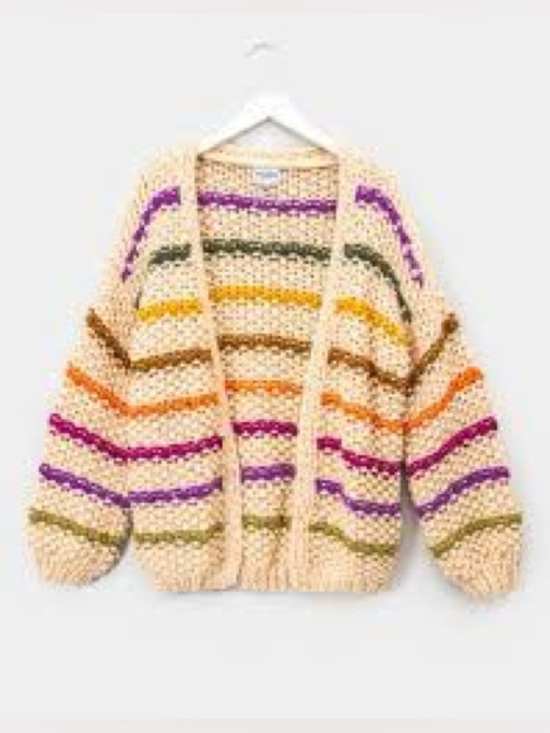 FRNCH Sweaters - FRNCH Creme Lobelia Cardi Cream Striped Chunky Knit size S/M retails $155
